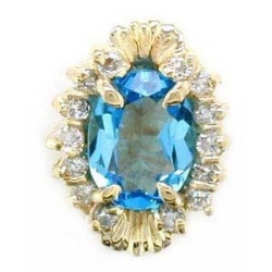 Y1139 14K BLUE TOPAZ SLIDE WITH 14 DIAMONDS 